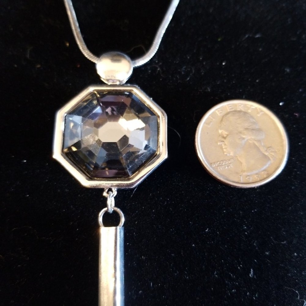NEW Long Silver Necklace with Pendant and Accents - Picture 3 of 4